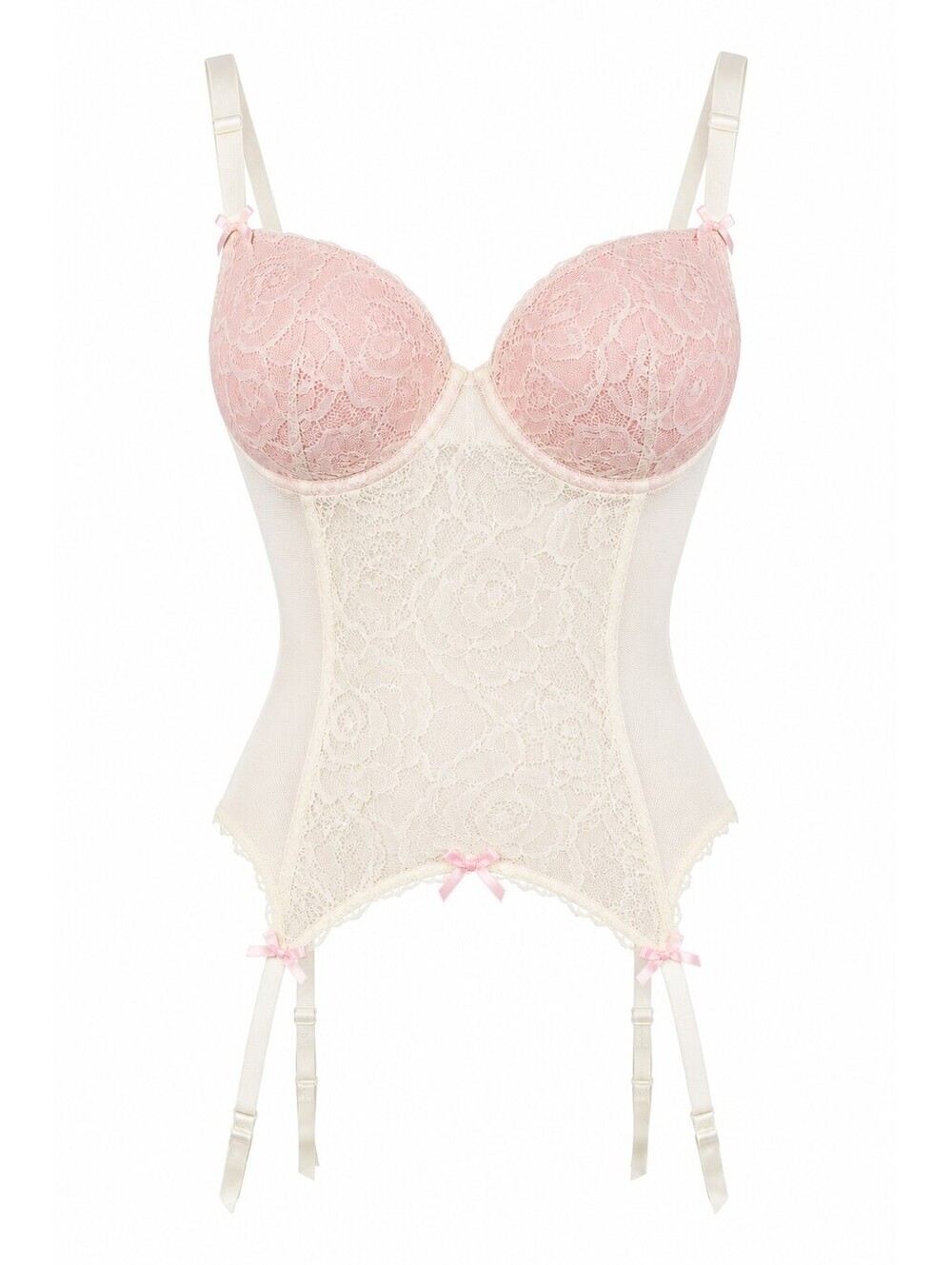 Betsey Johnson Intimates Bustier Garter Corset Lace Pink Ivory 36C Lingerie